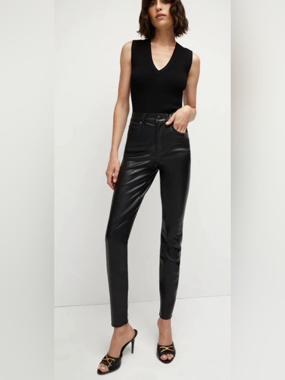 Veronica Beard Vegan Leather Black Debbie Skinny High Rise  Pants Size 10/30